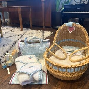 VTG Bitty Baby Wicker Moses Basket & Diaper Bag Lot